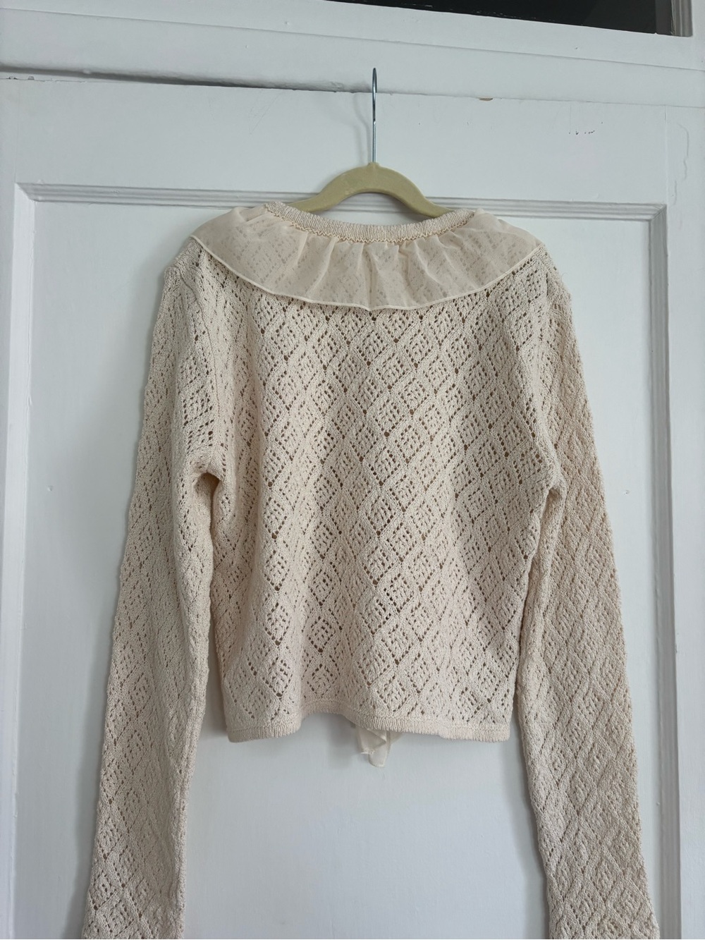 Zara Cream Knit Ruffle-Front Cardigan - Picture 2 of 3